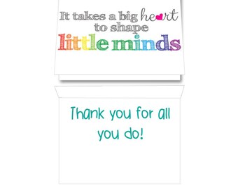 Printable teacher Holiday Gift Notecard Tag It takes a big heart to shape little minds Thank You! Class to From Classroom Gift Christmas