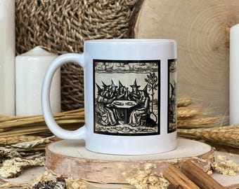 Witchy Mug • Medieval Witch Mug • Witchy Gift • Woodcut Witches • Folklore • Gothic Gift • Handmade Mug • Occult • Wiccan • Witchcraft •