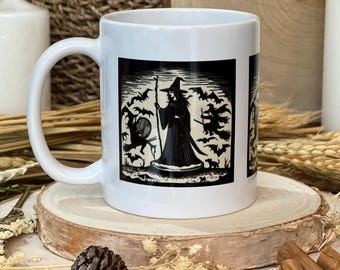 Witch Of The Woodlands Mug • Witchy Gifts • Woodcut Witches • Folklore Mug • Wicca • Wiccan Gift • Pagan Gift • Gothic Mug • Medieval Mug •