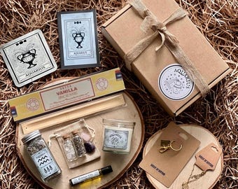 Aquarius Gift Box • Zodiac Gift Box • Aquarius • Star Sign Gift Box • Astrology • Aquarius Candle • Spa Gift Box • Crystal Gift Box • Zodiac