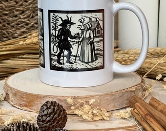 Witch And A Demon Mug • Witchy Mug • Witchy Gift • Woodcut Witch • Folklore • Medieval Mug • Gothic Gift • Wicca • Ceramic Mug • Handmade •
