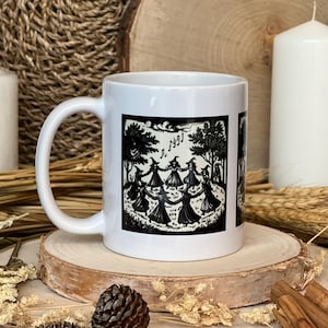 Dancing With Witches Mug • Folklore • Woodcut Witch • Witchy Gifts • Ceramic Mug • Handmade Mug • Wicca • Witchcraft • Winter Solstice •