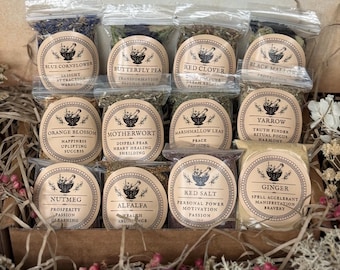 Witchcraft Herb Starter Kit • Wicca • Apothecary • Ritual Supplies • Alter Supplies • Baby Witch Supplies • Dried Flowers • Dried Herbs