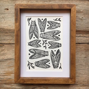 CICADAS Block Print of Cicadas on Paper image 1