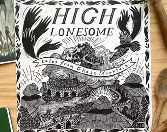 High Lonesome: Tales from Ghost Mountain #HIGHLONESOMEPROJECT | Linocut Relief Print of Mountain