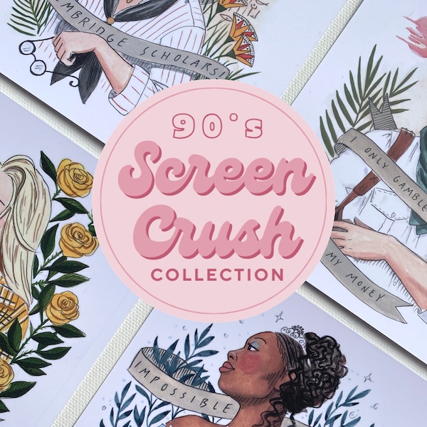90's Screen Crush Postcard Set | Illustrations featuring Clueless, Cinderella, The Mummy
