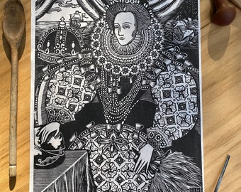 The Armada Portrait of Queen Elizabeth I | Master Study Linocut Print