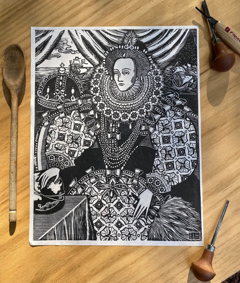 The Armada Portrait of Queen Elizabeth I Master Study Linocut Print image 1