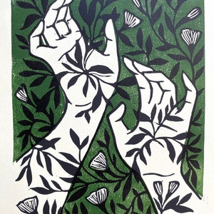 Primavera Two-color multiblock Linocut Print Springtime Block Print solid on white