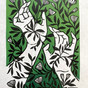 Primavera Two-color multiblock Linocut Print Springtime Block Print gradient on white