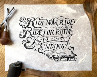 Ride of the Rohirrim | LOTR inspired Linocut block print