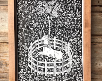 The Unicorn in Captivity | Relief Print of 16th Century Dutch Tapestry