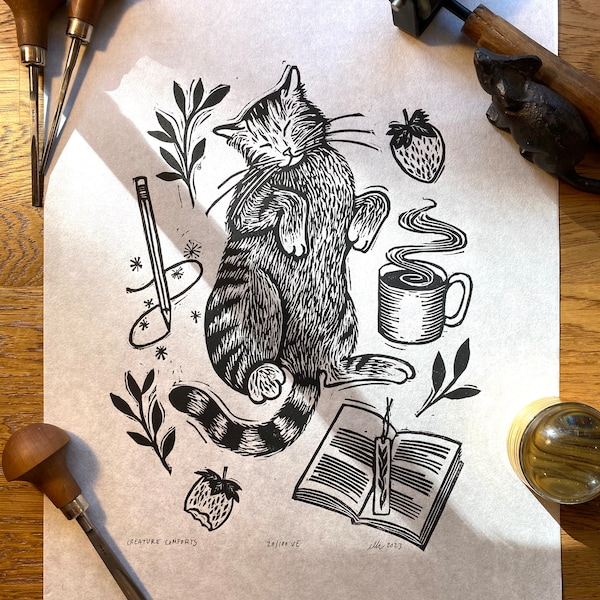 Cat Block Print - Etsy
