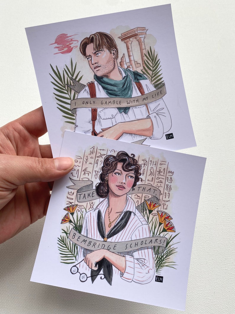 90's Screen Crush Postcard Set Illustrations featuring Clueless, Cinderella, The Mummy MUMMY COUPLE ONLY