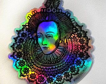 Holographic Queen Elizabeth I Linocut Sticker | Relief Print Sticker