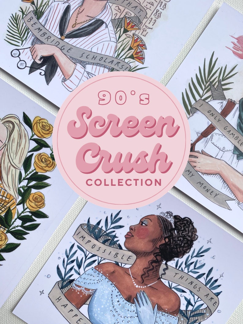 90's Screen Crush Postcard Set Illustrations featuring Clueless, Cinderella, The Mummy image 1