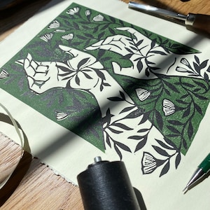 Primavera | Two-color multiblock Linocut Print | Springtime Block Print