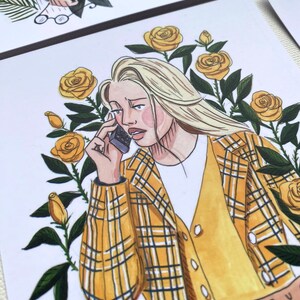 90's Screen Crush Postcard Set Illustrations featuring Clueless, Cinderella, The Mummy CHER ONLY