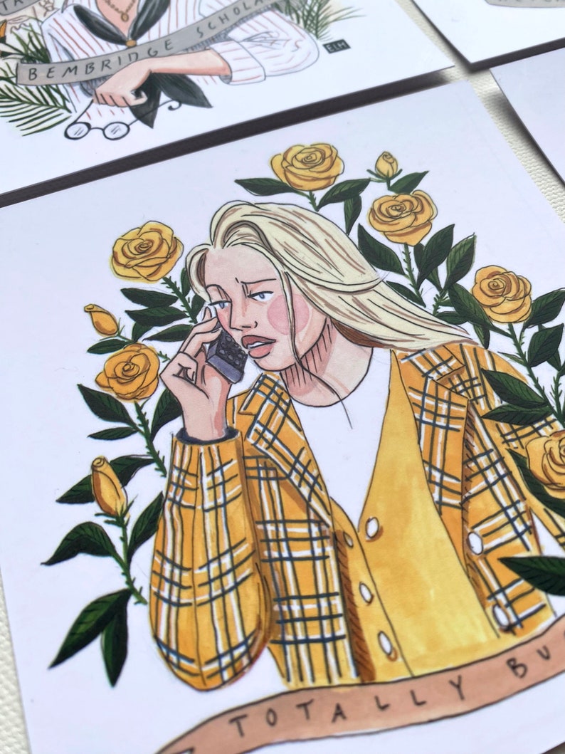 90's Screen Crush Postcard Set Illustrations featuring Clueless, Cinderella, The Mummy CHER ONLY