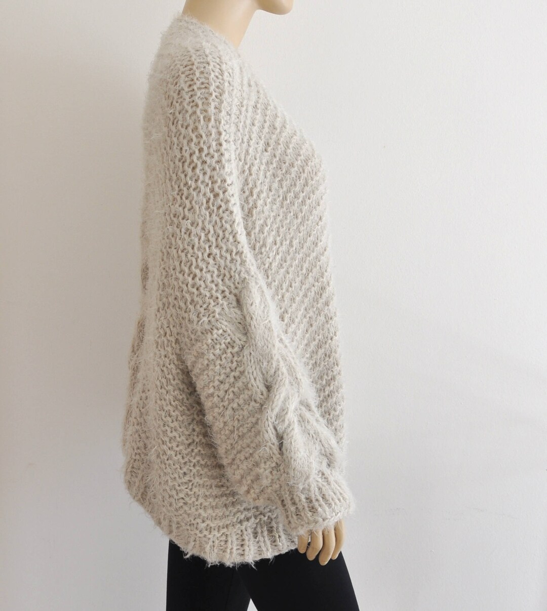 Beige Oversized Cardigan Chunky Cable Knit Jacket Hand Knitted - Etsy