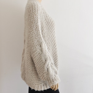 Beige Oversized Cardigan Chunky Cable Knit Jacket Hand Knitted