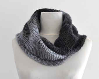 Scarf Cowl Chunky Scarf Winter Scarf Ombre Neck Warmer Warm Cozy Soft Black White Grey