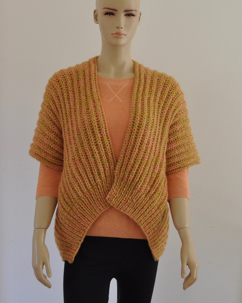 Knit Sweater Cardigan Vest Chunky Wrap Sweater Coral Green