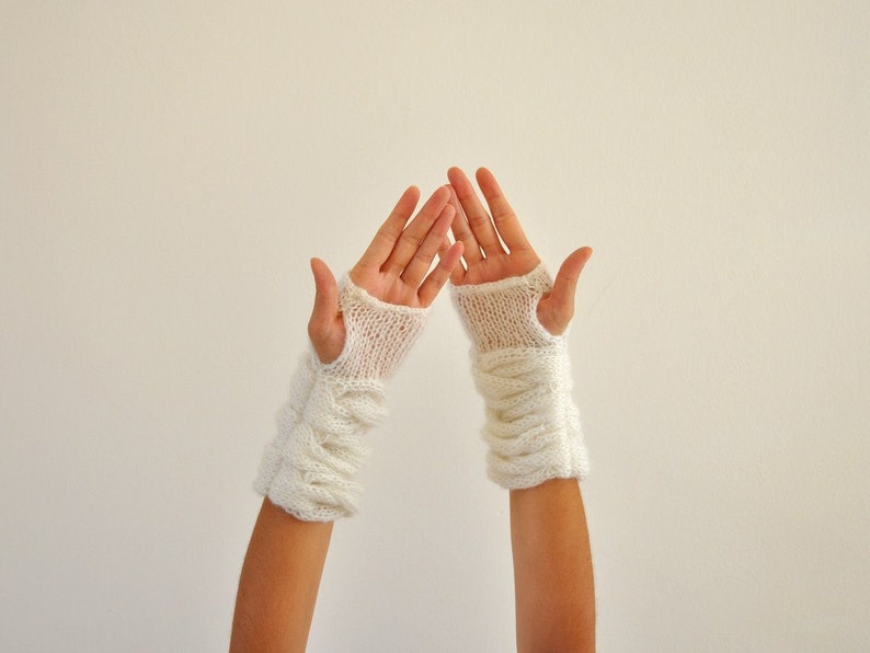 Fingerless Gloves Wrist Warmers White Mohair Soft Warm Cozy Etsy