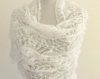 Weiß Crochet Schal Lace Mohair Perlen Hochzeits-Schal Wrap Exclusive Elegant