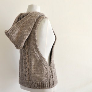 Sweater Vest Hooded Vest Sweater Hand Knit Pale Brown Earth Tones image 1