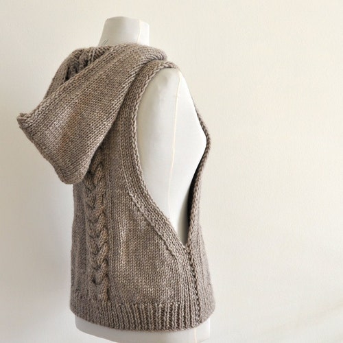 Sweater Vest Hooded Vest Sweater Hand Knit Pale Brown Earth - Etsy