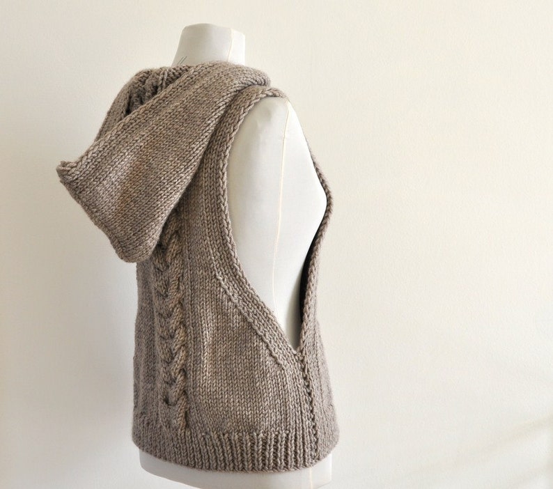 Sweater Vest Hooded Vest Sweater Hand Knit Pale Brown Earth Tones image 1