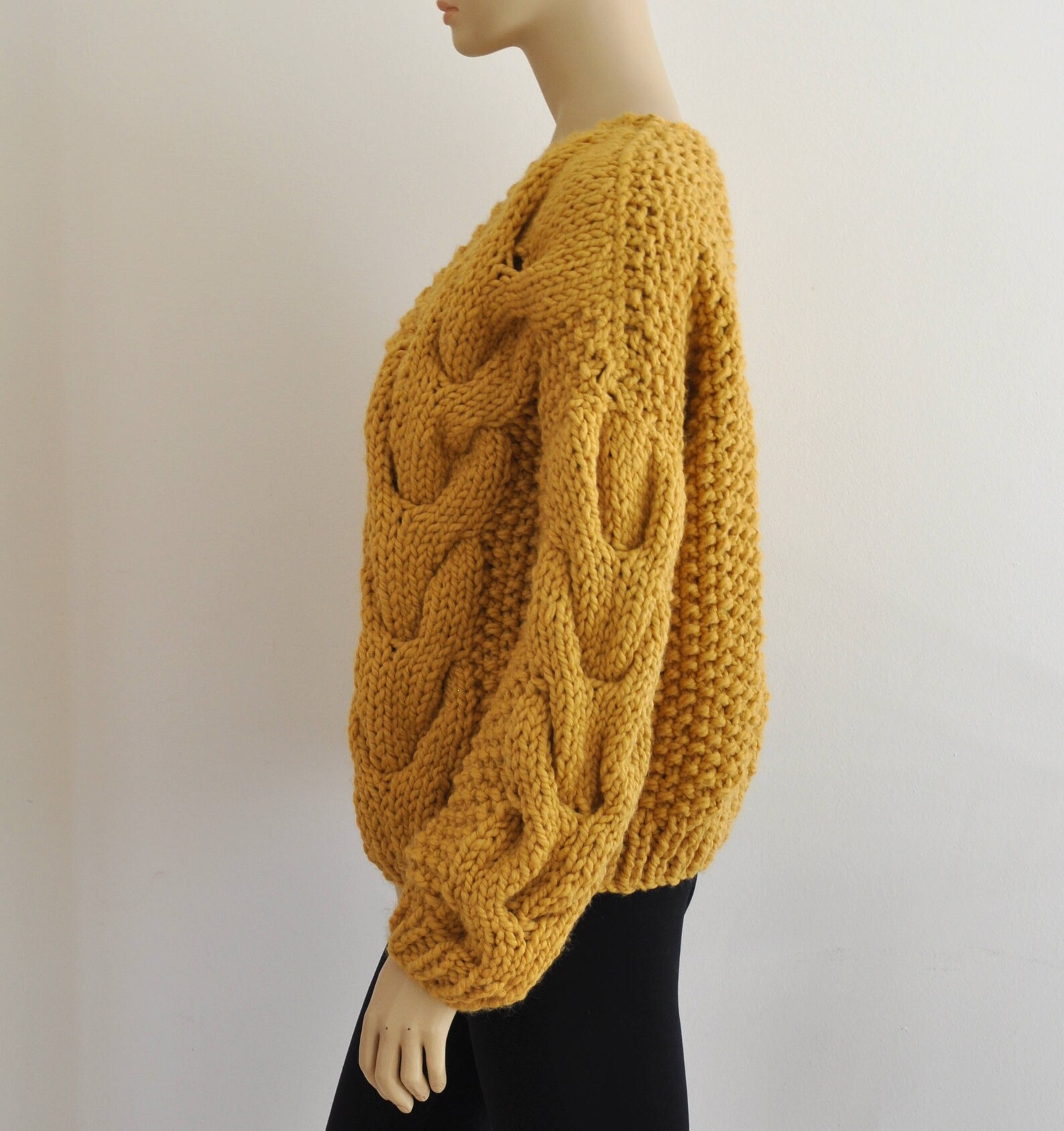 Mustard Oversized Knit Cardigan Chunky Knit Bomber Jacket Hand Knitted ...