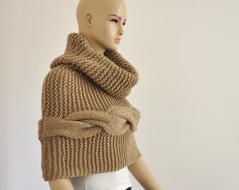 Camel Poncho Cape Sweater Cardigan Chunky Wrap Sweater Hand Knit Oversized Knits