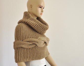 Camel Poncho Cape Pullover Strickjacke Strickjacke Grobstrick Strickpullover Handstrick Oversized Strickt