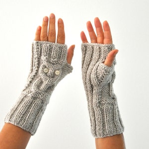 Gants sans doigts Gants d'hiver Manchettes Hibou Beige Pierre Tricot à la main Accessoires d'hiver Mode d'hiver image 3