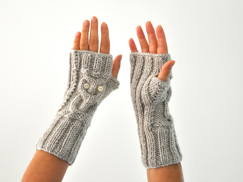 Gants sans doigts Gants d'hiver Manchettes Hibou Beige Pierre Tricot à la main Accessoires d'hiver Mode d'hiver image 3