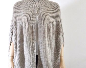 Oversized Poncho Sweater Beige Knit Cardigan Coat Chunky Wool Poncho Wrap Sweater Hand Knit