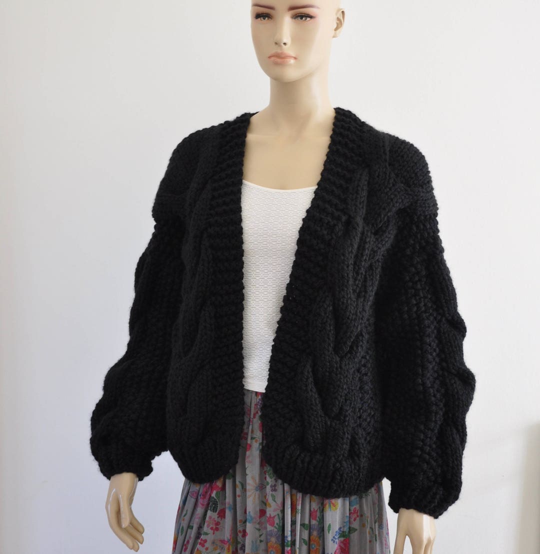 Black Oversized Knit Cardigan, Women Chunky Cardigan, Wool Black Oversized Knit Cardigan, Women Chunky Cardigan, Wool