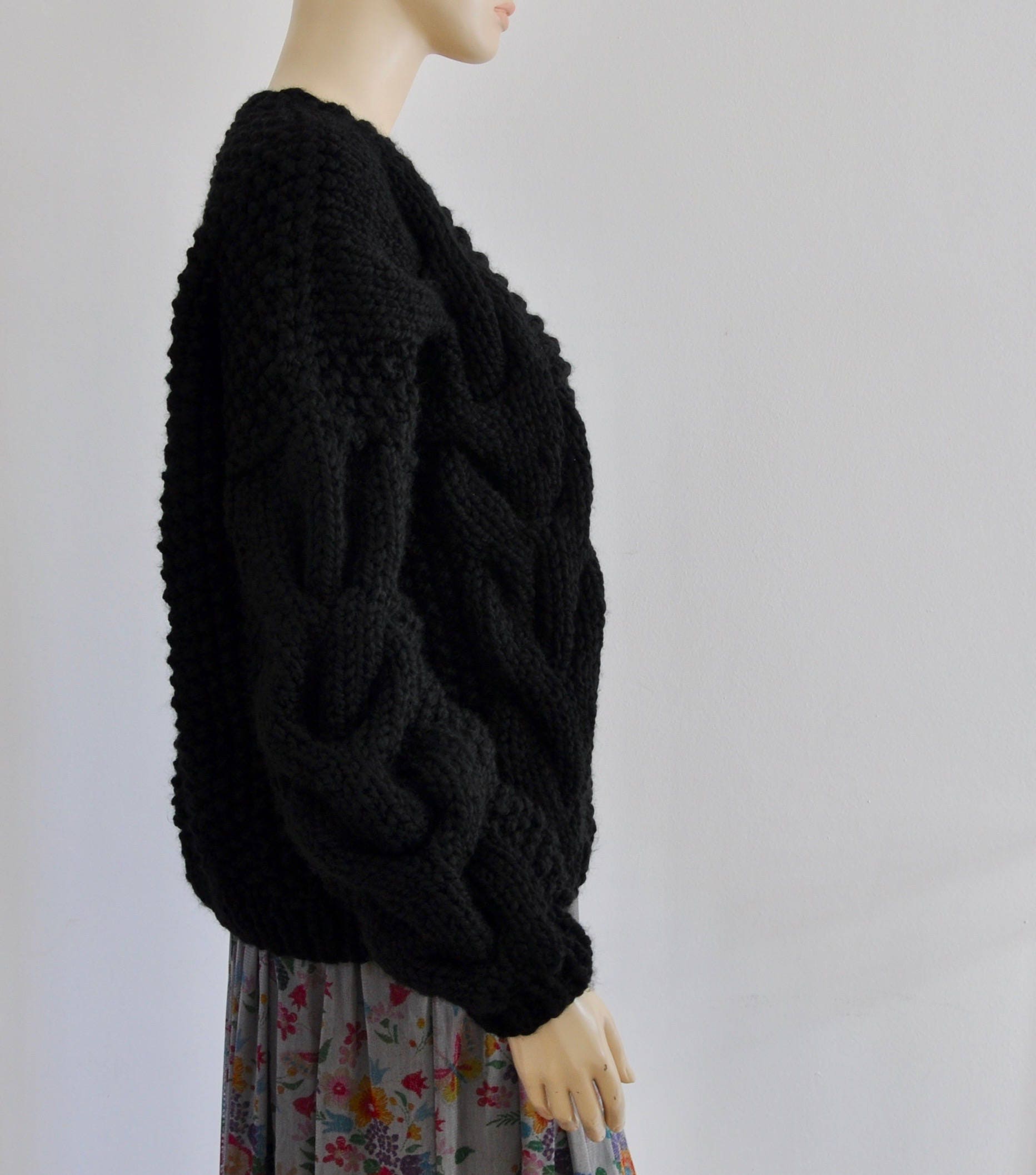 Black chunky cardigan sweater deals