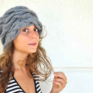 Hat Beanie Hat Adult Hat Braided Hand Knit Cozy Warm Women Accessories Winter Fashion Gray Grey image 3