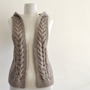 Sweater Vest Hooded Vest Sweater Hand Knit Pale Brown Earth Tones image 2