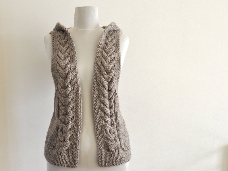 Sweater Vest Hooded Vest Sweater Hand Knit Pale Brown Earth Tones image 2