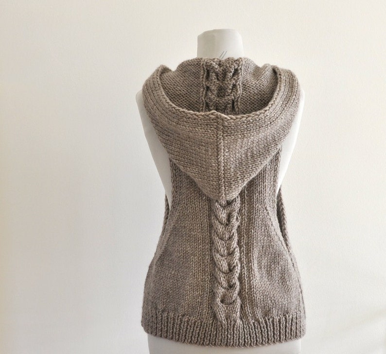 Sweater Vest Hooded Vest Sweater Hand Knit Pale Brown Earth Tones image 5