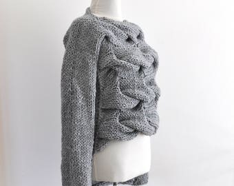 Chunky Sweater Cable Knit Tunic Hand Knit Gris gris