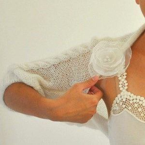 White Mohair Shrug Bolero Bridal Shrug Hand Knit Elegant Delicate