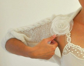 White Mohair Shrug Bolero Bridal Shrug Hand Knit Elegant Delicate