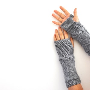 Gray Fingerless Gloves Armwarmers Hand Knit Fashion Warm Cozy