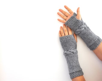 Gray Fingerless Gloves Armwarmers Hand Knit Fashion Warm Cozy