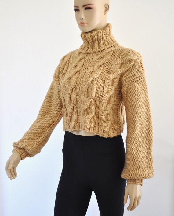 cowl neck cable knit sweater
